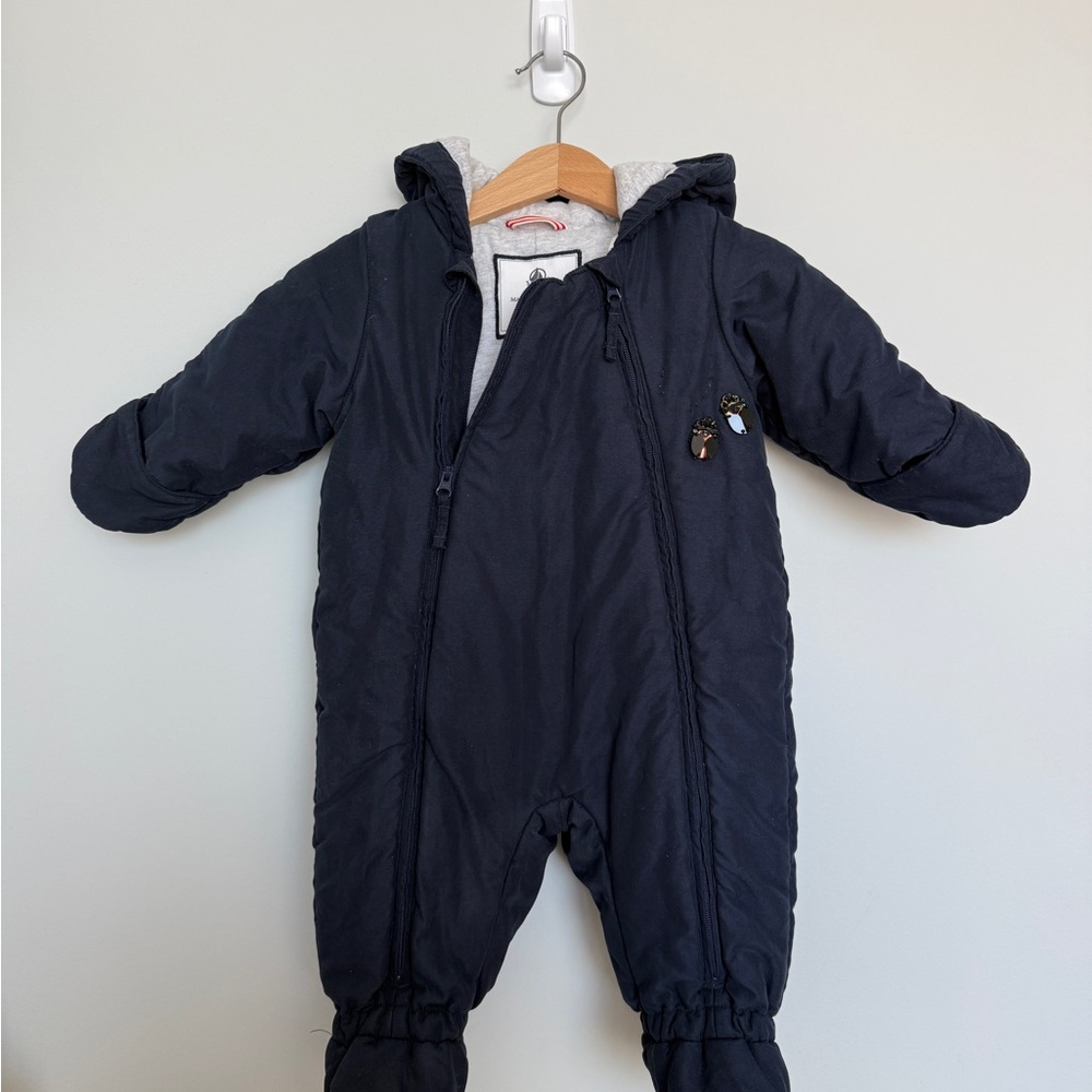 Petit Bateau Dark Blue Kids One Piece Footie snowsuit with embellishment